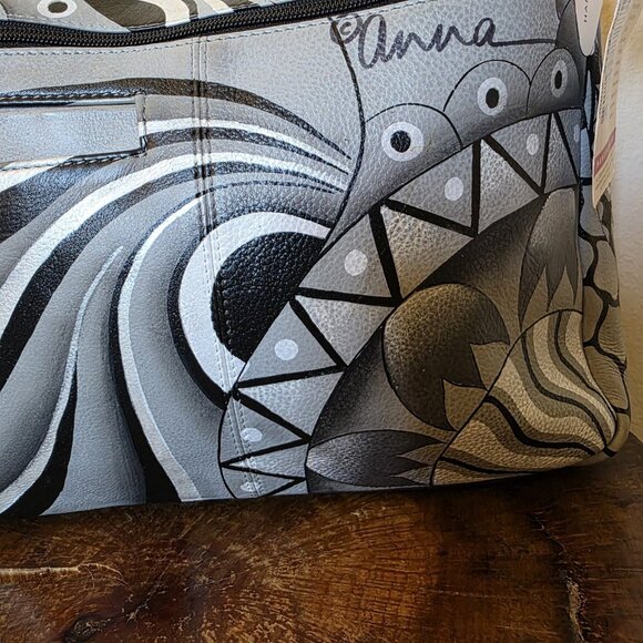 Anuschka Medium Hobo Hand Painted Leather Shoulder Bag Patchwork Pewter NWT - Picture 14 of 16